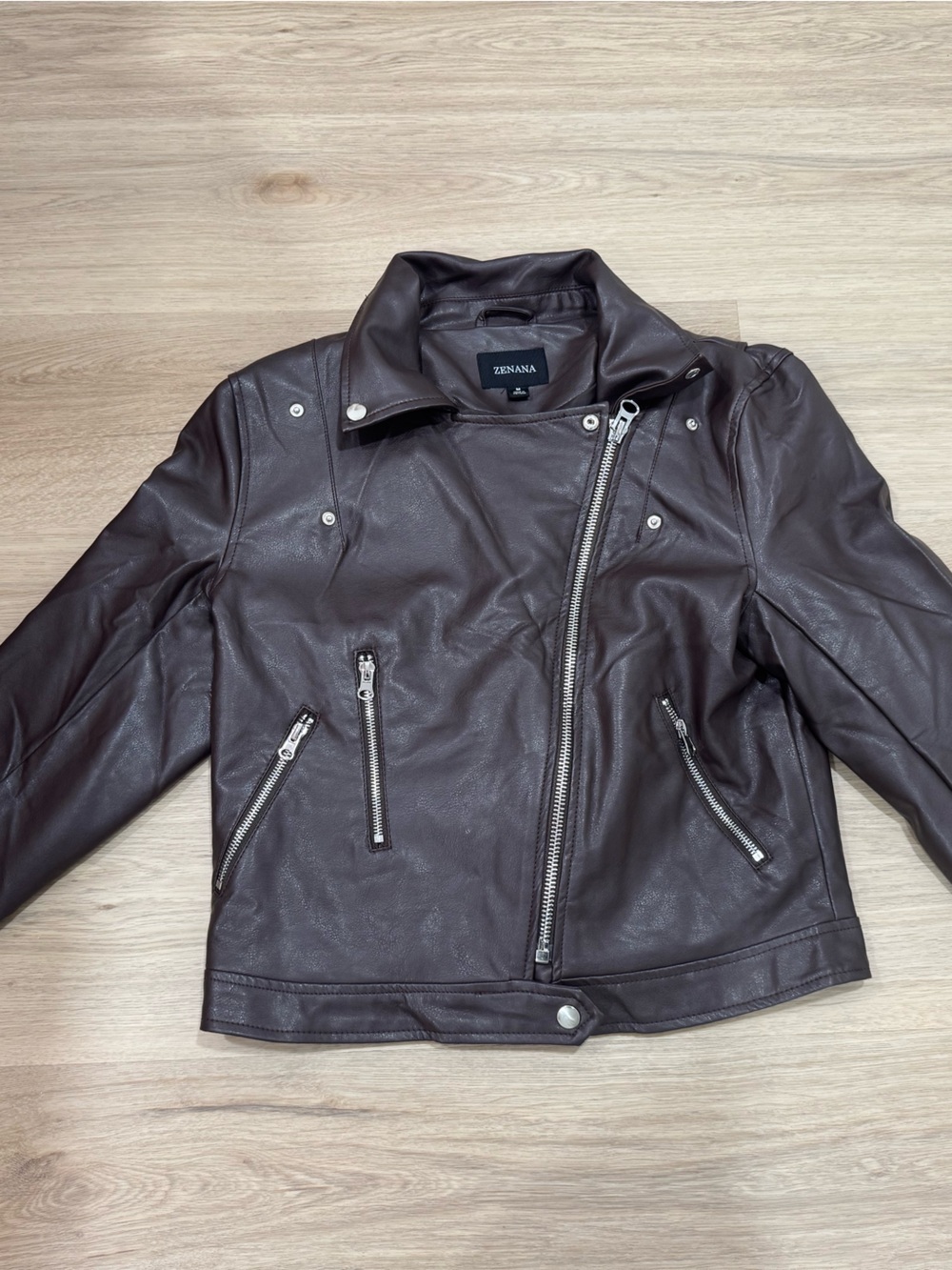 Zenana Outfitters Brown Faux Leather Moto Jacket